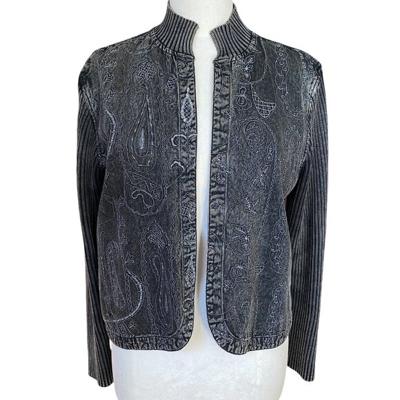 Vintage Chico’s Washed Denim Embroidered Jacket Western Whimsigoth Grunge-M - Picture 1 of 15